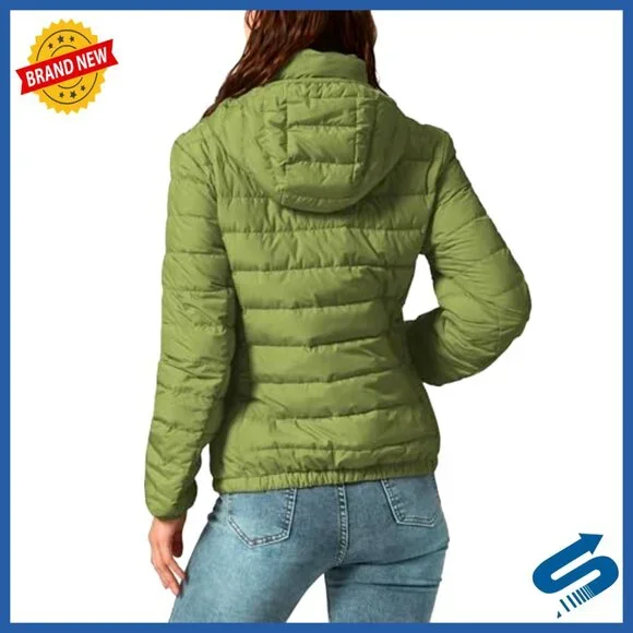 Lightweight Quilted Down Puffer Coat with Detachable Hood, Waterproof